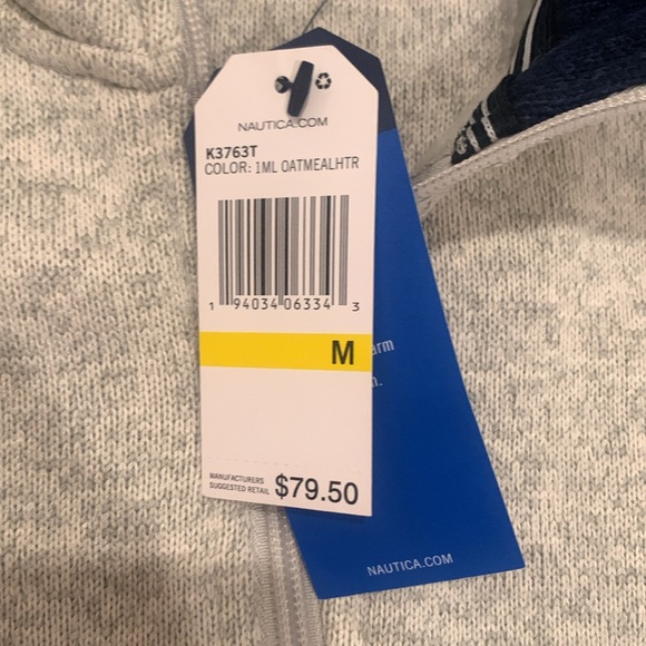 New Nautical Oatmeal Heather Quarter Zip Sweater Fleece in Size Medium - Picture 4 of 7